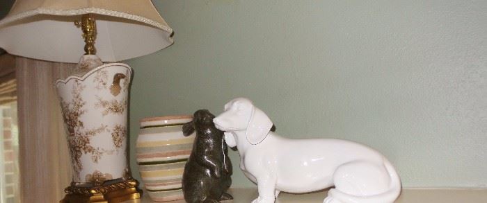 Dog and bunny decor figurines. Brown white Toile lamp set. Cute home decor, animals, Oriental, figurines