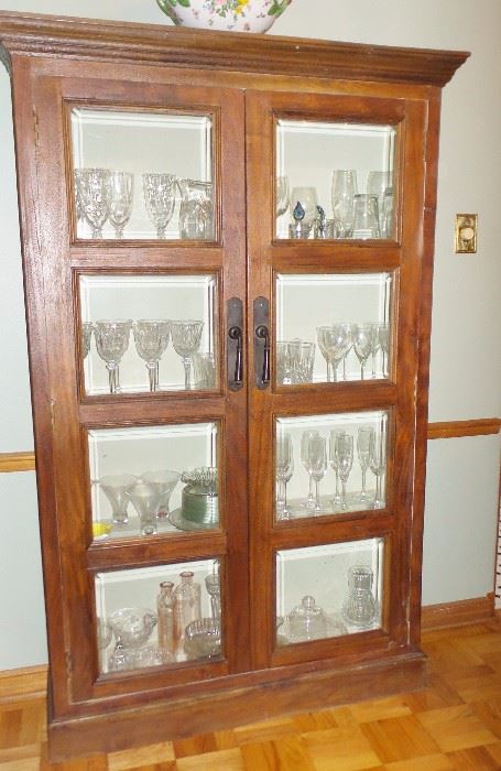 Reproduction wood and glass display cabinet