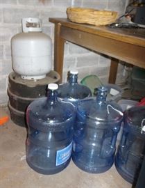 Propane tank, water bottles