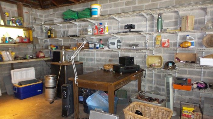 Lawn and garden and household products.  vintage library table. Beer Fridge Kegarator, ice chest coolers. 