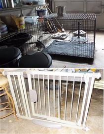 Pet Dog items.  2 huge kennels, bowls, leashes. Walk through gate, pet care items.  Horse tack