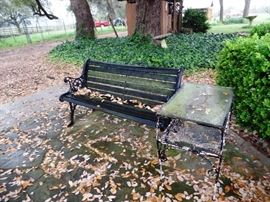 Rustic bench with handy side table