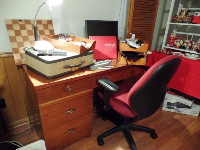 MCM desk with electric typewriter and lots of goodies