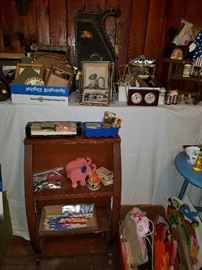 Interesting shelf, craft items, madolin and many many smalls