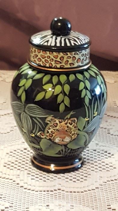 Fenton Ginger Jar with Jungle design. 