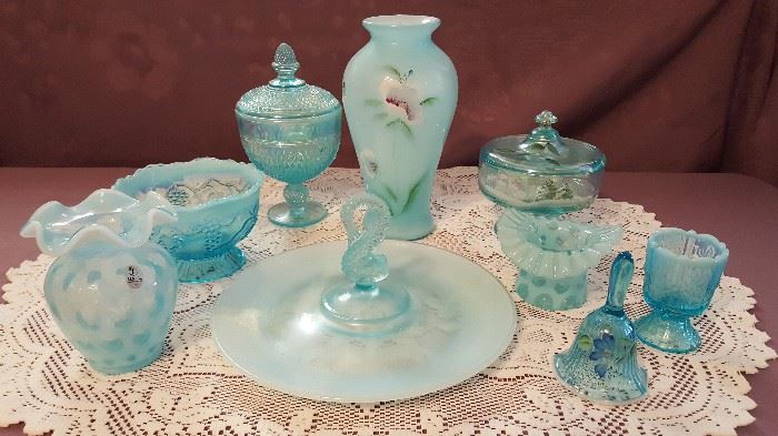 Soft Blue Shades of Fenton and other Glass