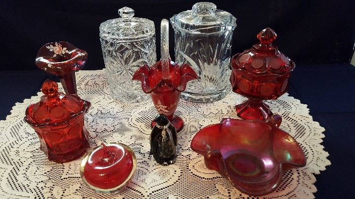 Ruby Coin Glass, Fenton, Crystal, and Art Glass.