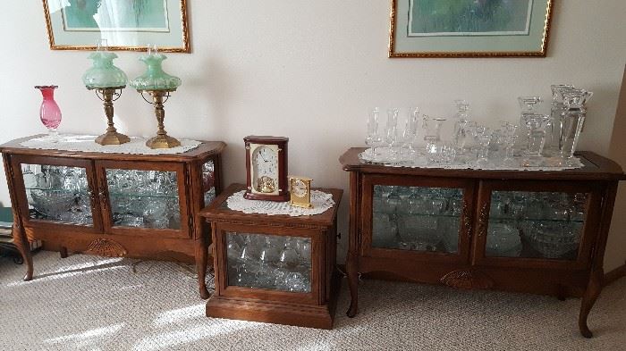 China Cabinet End Tables and Crystal 