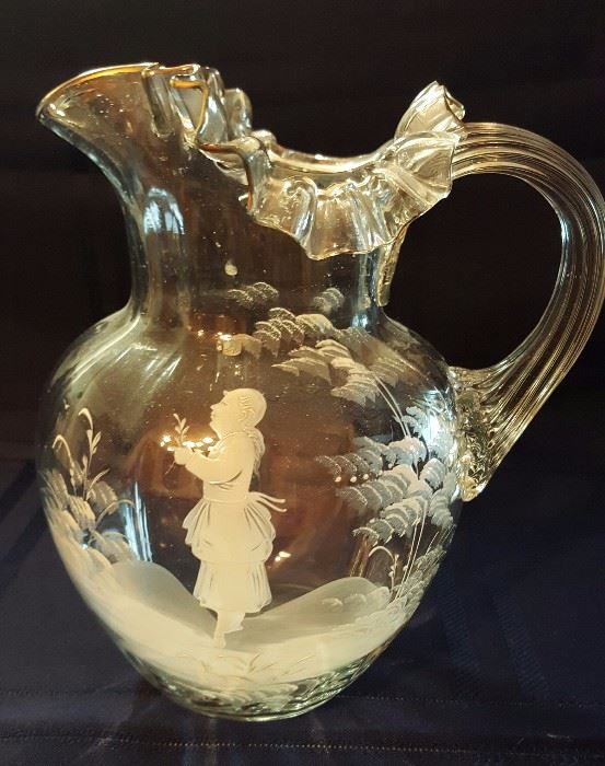 Antique Blown Glass Mary Gregory Pitcher