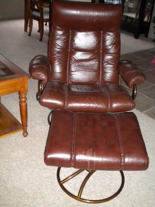 MCM/Vintage leather reclining chair and ottoman, 
Ekornes-Stressless-Reno-Recliner-Chair-And-Ottoman