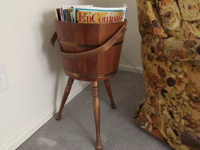 Cute vintage "bucket" side table (currently shown as a magazine holder)