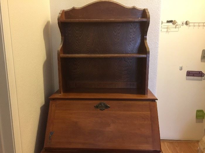 Vintage Ethan Allen drop leaf secretary and with removable hutch