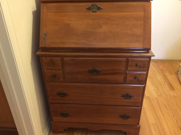 Vintage Ethan Allen drop leaf secretary and with removable hutch