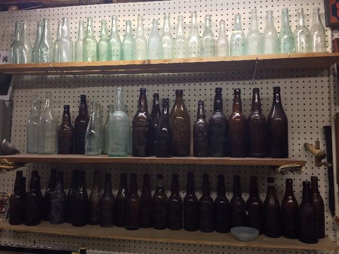 100+ year old amber and clear glass bottles