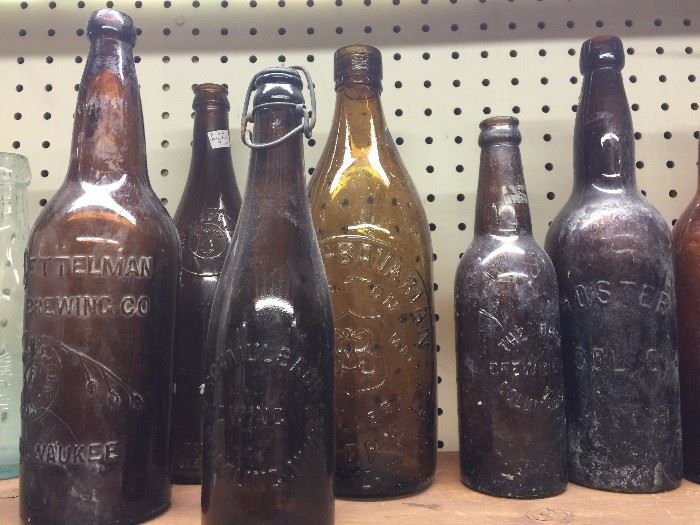 100+ year old amber and clear glass bottles