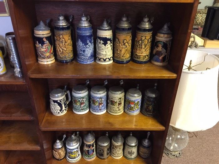 Large selection of vintage and newer beer steins 