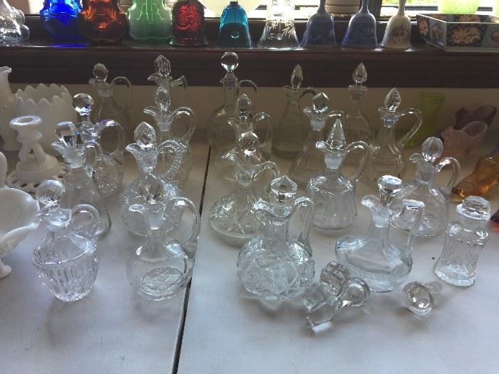 Large selection of antique crystal cruets 