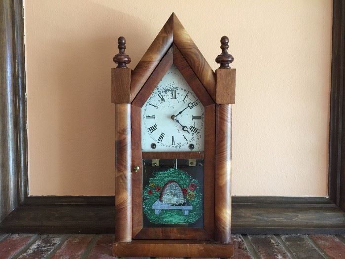 Antique gothic steeple style mantel clock