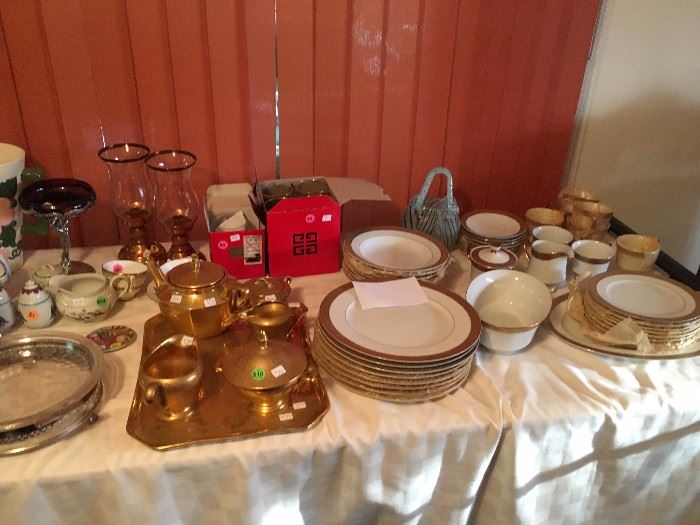 vintage gold and gold and white set of dishes