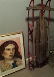 vintage large sled, artwork
