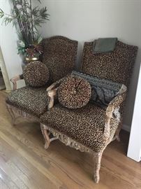 Fabulous pair of leopard print chairs by Highland House out of Hickory, NC. Shown here side by side. Priced individually. 