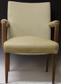 Lot 3070: Danish Modern Teak Chair with White Leather; Height- 33" View full catalog at www.slawinski.com