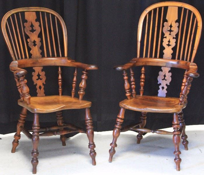 Lot 3136: Lot of (2) Late 18th Century Elm Windsor Chairs; height- 43 1/2 - 45" View full catalog at www.slawinski.com