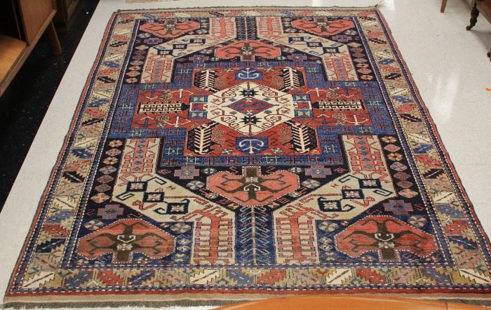 Lot 3113: Vintage Roomsize Kazak Carpet; Overall- 78" x 112" View full catalog at www.slawinski.com