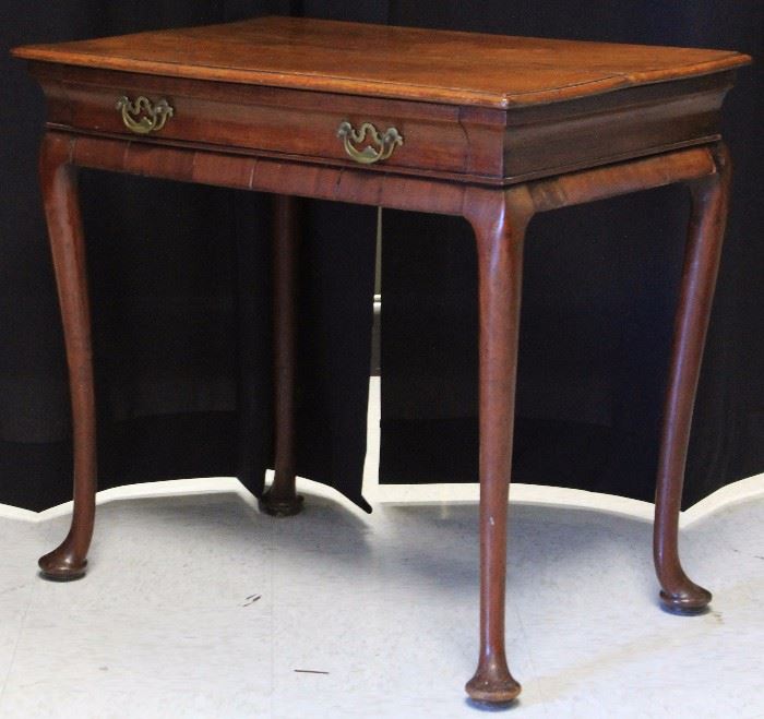 Lot 3128: 18th Century Walnut Single Drawer Table; Height- 32 1/2"; length- 43 1/2" View full catalog at www.slawinski.com