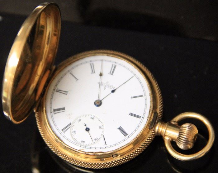 Lot 3130: 14KT Elgin Hunter's Case Pocket Watch; View full catalog at www.slawinski.com