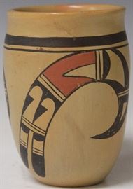 Lot 3176: Native American Indian Pottery Vase, Signed, signed with flower and thundercloud; height- 5 1/2" View full catalog at www.slawinski.com
