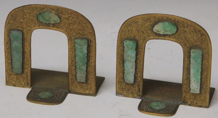 Lot 3225: Pair of Jade and Gilt Metal Bookends, 19th Century View full catalog at www.slawinski.com
