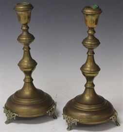 Lot 3281: Pair of 19th Century Brass Candlestands, 13" View full catalog at www.slawinski.com