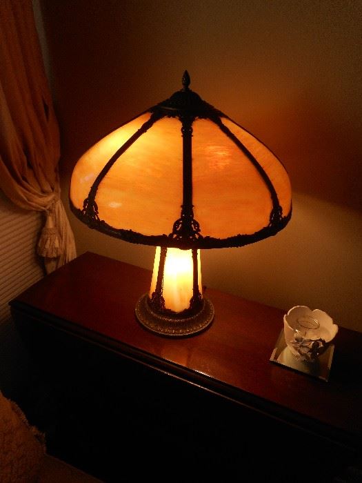 Slag Glass Lamp, Vintage. Beautiful condition. Eight panel shade.