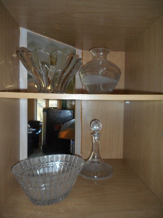 decanter, bowls and vase