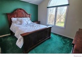 Double / Full Size bed.  Solid Wood Headboard Foot-board & Side rails.  Large Nightstand / Mini chest of drawers ~ three (3) drawers ~ 31 1/2'' L x 18'' D x 32'' H.  Dresser and Beveled Mirror with nine (9) drawers ~ 67'' L x 20" D x 37 1/2'' H (without mirror) (with mirror height 86" 