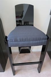 Black Lucite Acrylic Bar Stools 18'' W x 18'' D x 38'' H seat height 28'', Table with glass top also has Lucite acrylic accent 52'' L x 18'' D x 39 1/2'' H