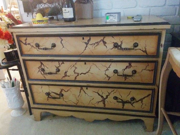 Three-drawer painted chest with marbleized finish by Hickory-White