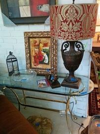 Brass and glass console or sofa table