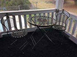 Wonderful decorative wrought iron cafe set! - dark greenish