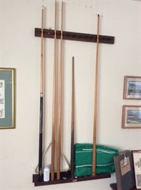 Of course the cues, and balls, and rack - for the pool table.