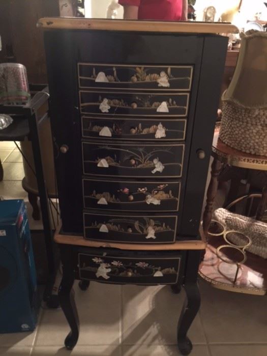 Mother of pearl oriental jewelry chest, need repair
