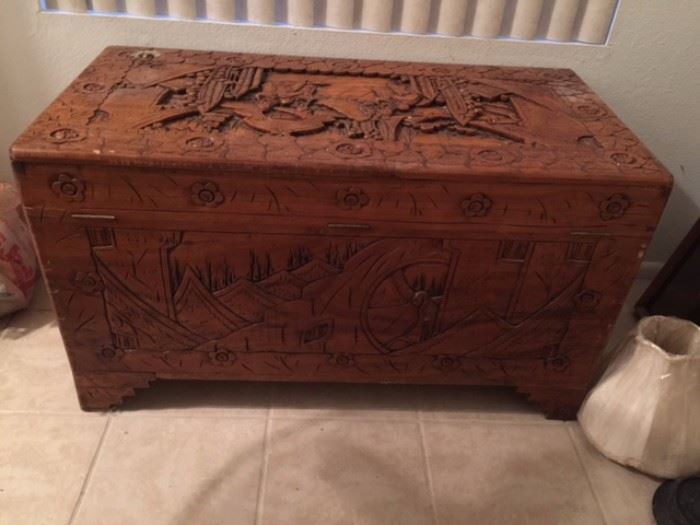 Large Carved oriental chest 