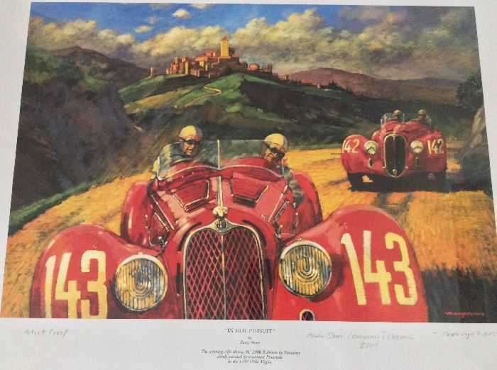 Alfa Romeo Framed Artist's Proof. "In Hot Pursuit" by Barry Rowe. Signed. 