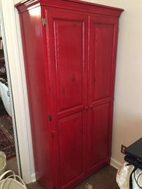 Red Painted Armoire Storage Cabinet