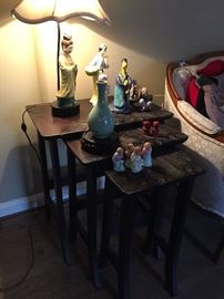 Vintage Asian figurine lamp and miscellaneous Asian small figurine collectibles