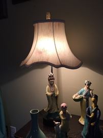 Asian Lamp and collectible figurines
