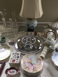 Asian vintage lamp, Imperial crystal, Korean teaser, and other small collectibles