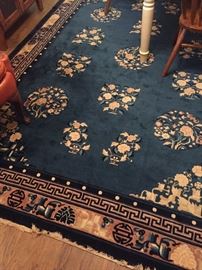 Asian Printed Design Room Sized Rug 8x12 in Teal Blue/Green