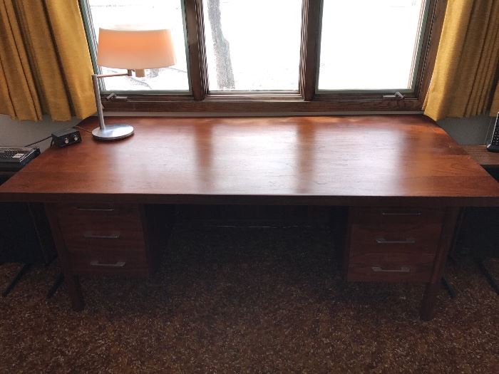 Vintage walnut floating executive desk.  Top needs some love.